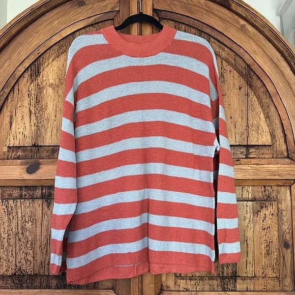Free People Beach Malibu Surf Sweater Set Stripe Red Blue Knit Set Shorts Top - Picture 4 of 11
